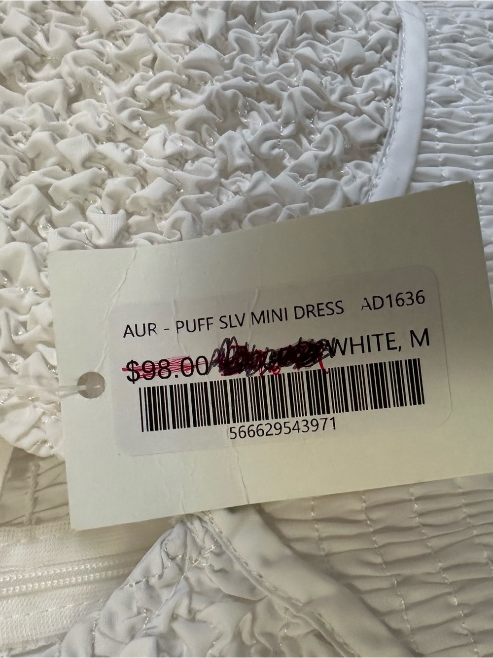 AUREUM Womens Smocked Puff Sleeve Mini Dress Sz Medium White Lined V Neck - Picture 9 of 10